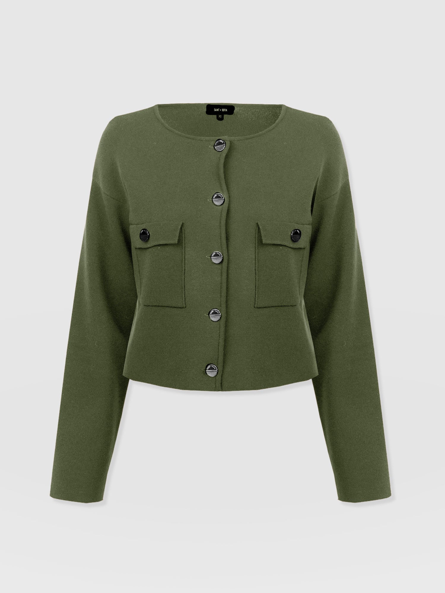 Maeva Knit Jacket - Khaki - Women's Knitwears | Saint + Sofia® USA